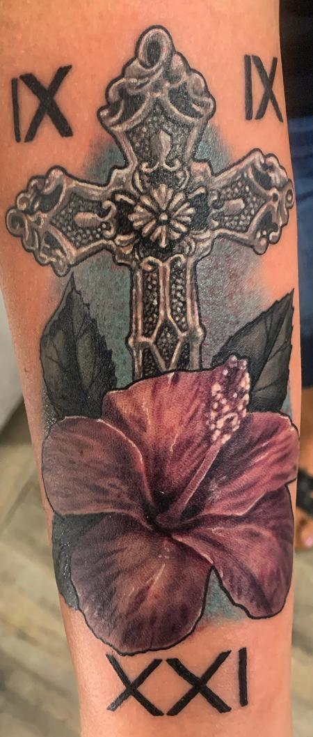 Tattoos - Cross with Flower - 143501